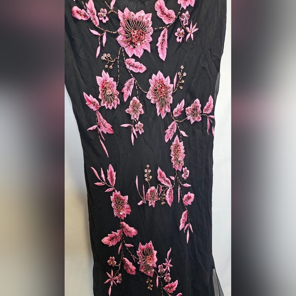 Xscape Y2k formal floral beading cascading black maxi dress - Picture 12 of 16